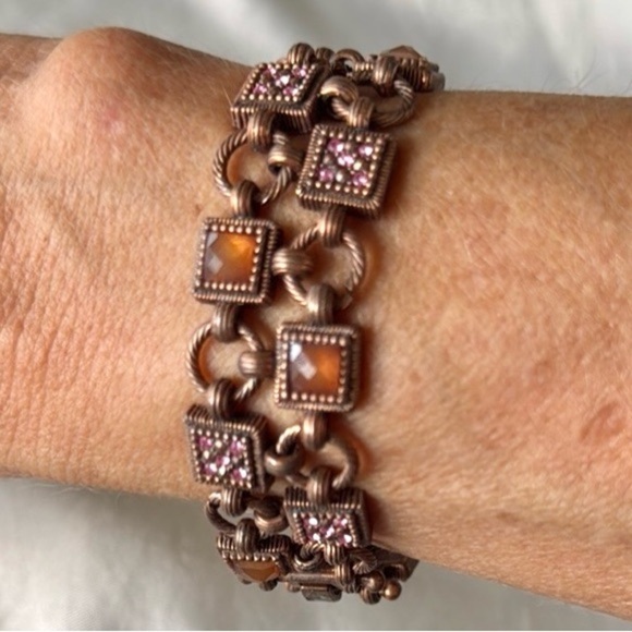 Antique Copper Bracelet Stack Set Unique Design Bangles and Cuff - Picture 11 of 12